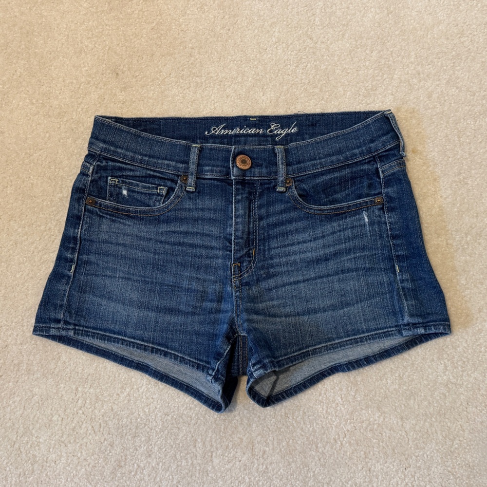 American Eagle Outfitters Dark Blue Stretch Denim Jean Shorts